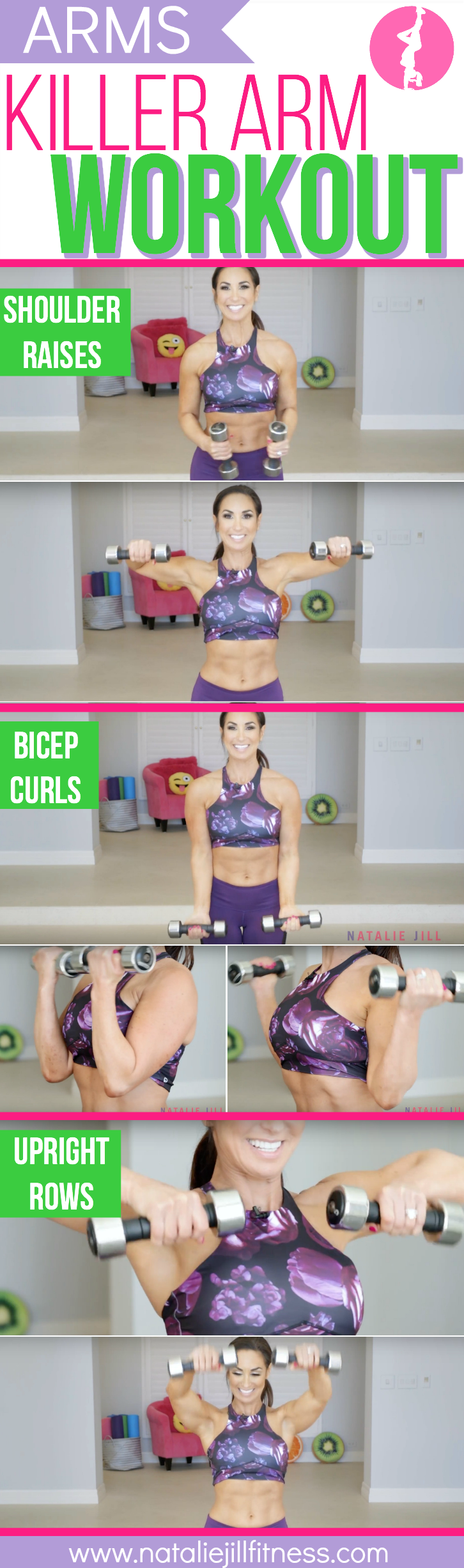 Killer Arm Workout - 3 Easy Moves - Natalie Jill Fitness - Video